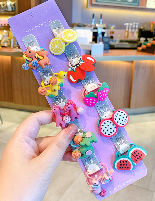 Fashion Animal Fruit【20 Piece Set】 Animal Flower Fruit Rainbow Resin Baby Hair Rope Set