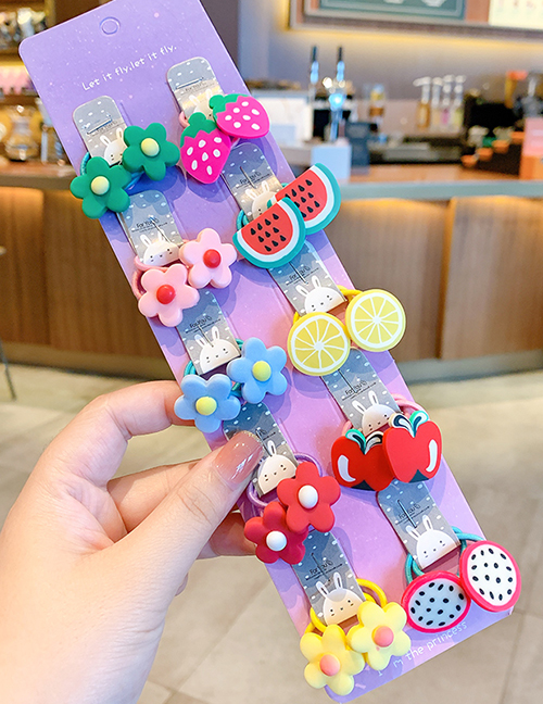 Fashion Small Flowers And Fruits [20-piece Set] Animal Flower Fruit Rainbow Resin Baby Hair Rope Set