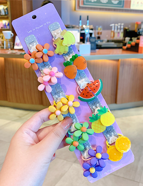 Fashion Hyuna Flower Fruit【20 Piece Set】 Animal Flower Fruit Rainbow Resin Baby Hair Rope Set