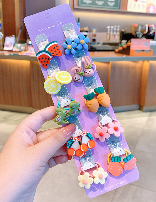 Fashion Little Bunny And Crocodile【20-piece Set】 Animal Flower Fruit Rainbow Resin Baby Hair Rope Set