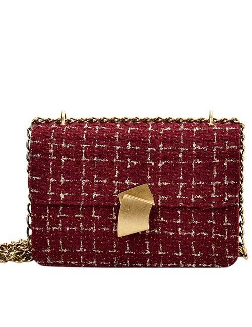 Fashion Red Chain Woolen Lock Crossbody Shoulder Bag