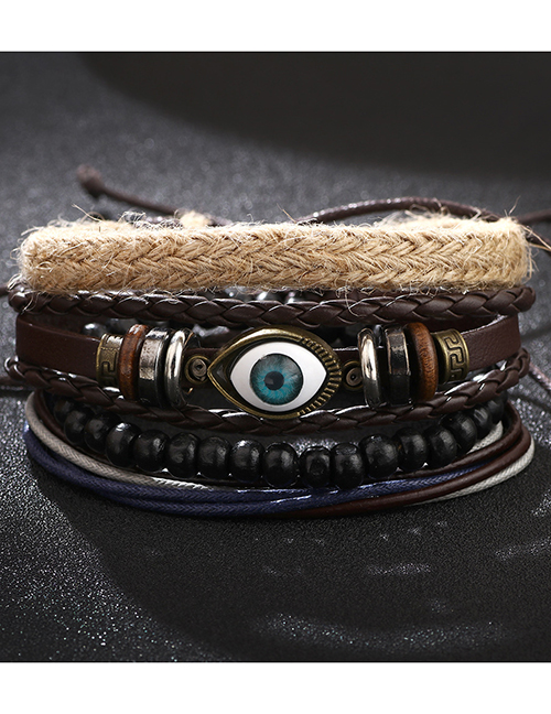 Fashion Color Mixing Leather Beaded Eye Multi-layer Bracelet
