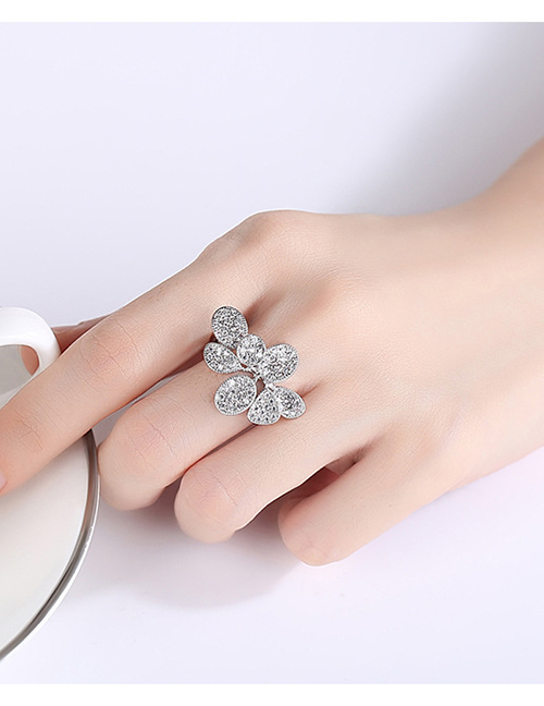 Fashion Platinum Flower Copper Inlaid Zircon Opening Adjustable Ring