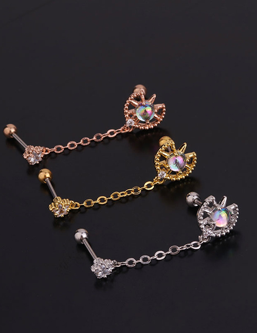 Fashion 1# Rose Gold Flower Geometric Shape Inlaid Zircon Stainless Steel Screw Double Pierced Earrings