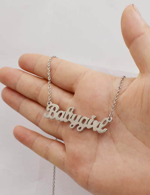 Fashion Necklace-steel Color Letter Stainless Steel Hollow Earrings Necklace