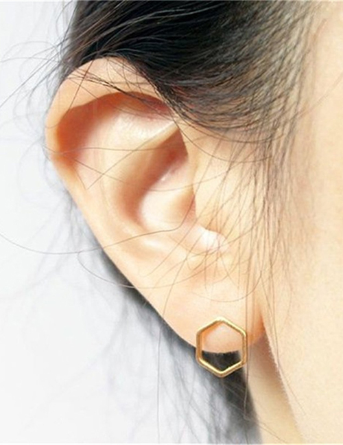 Fashion Gold Color Geometric Hexagonal Stainless Steel Earrings