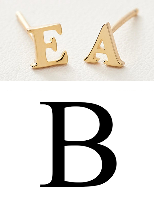 Fashion Gold Color B Stainless Steel Small Letter Hollow Earrings