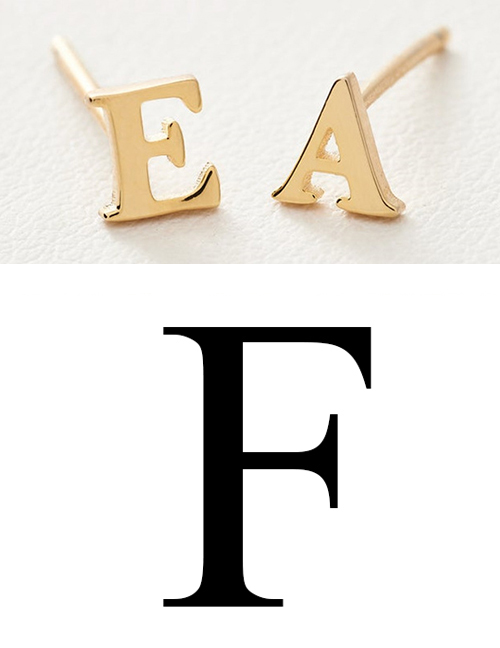 Fashion Gold Color F Stainless Steel Small Letter Hollow Earrings