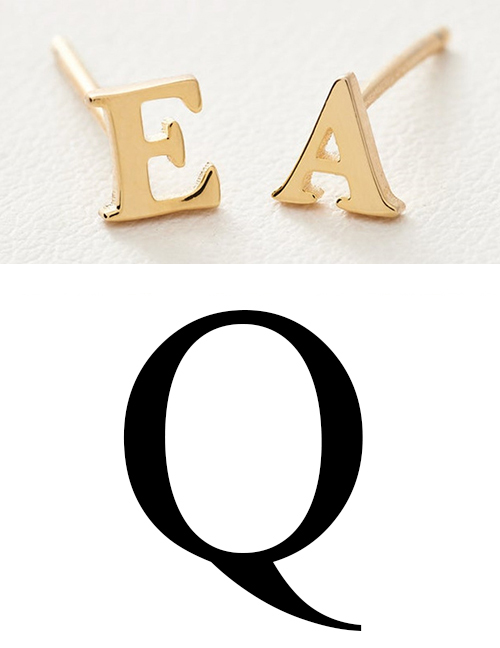 Fashion Gold Color Q Stainless Steel Small Letter Hollow Earrings