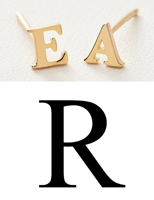 Fashion Gold Color R Stainless Steel Small Letter Hollow Earrings