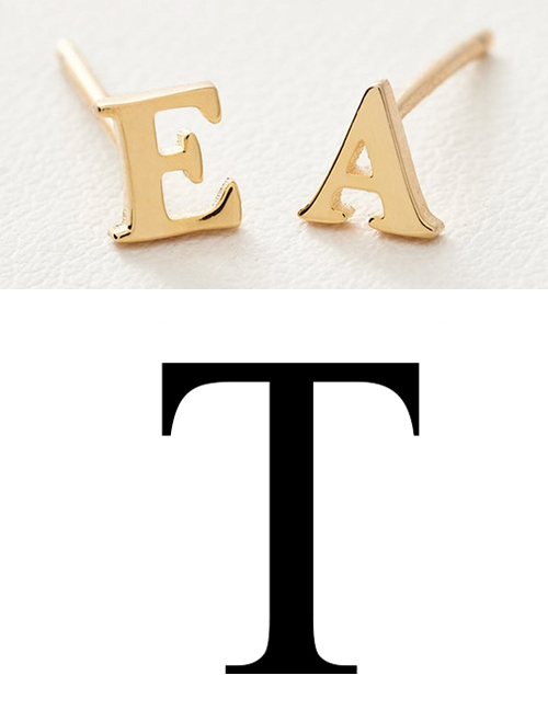 Fashion Gold Color T Stainless Steel Small Letter Hollow Earrings