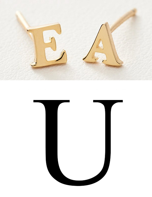 Fashion Gold Color U Stainless Steel Small Letter Hollow Earrings