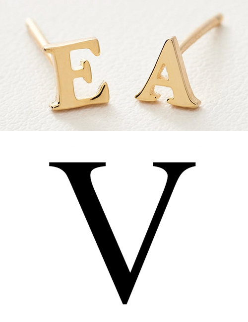 Fashion Gold Color V Stainless Steel Small Letter Hollow Earrings