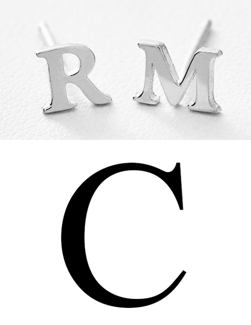Fashion Steel Color C Stainless Steel Small Letter Hollow Earrings