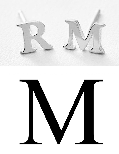 Fashion Steel Color M Stainless Steel Small Letter Hollow Earrings