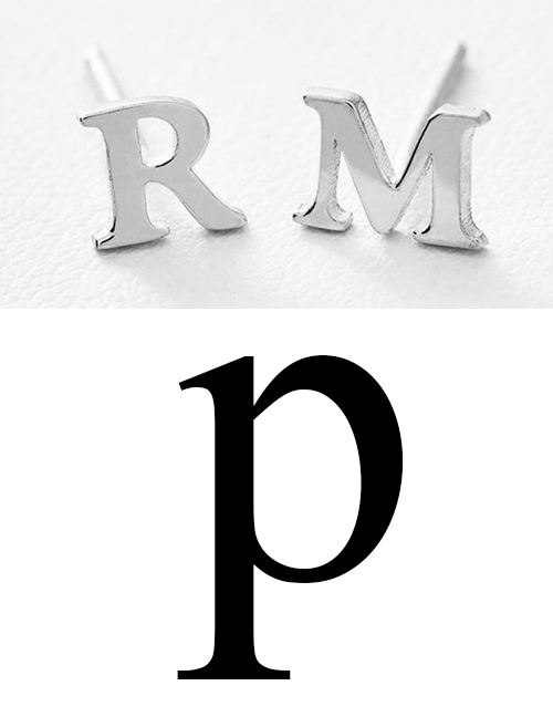 Fashion Steel Color P Stainless Steel Small Letter Hollow Earrings