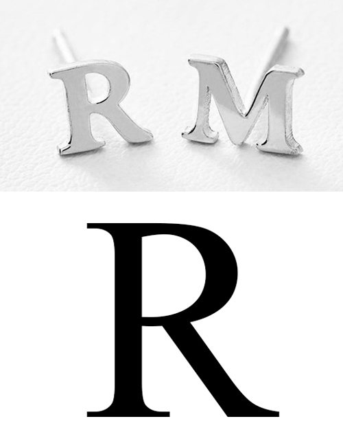 Fashion Steel Color R Stainless Steel Small Letter Hollow Earrings