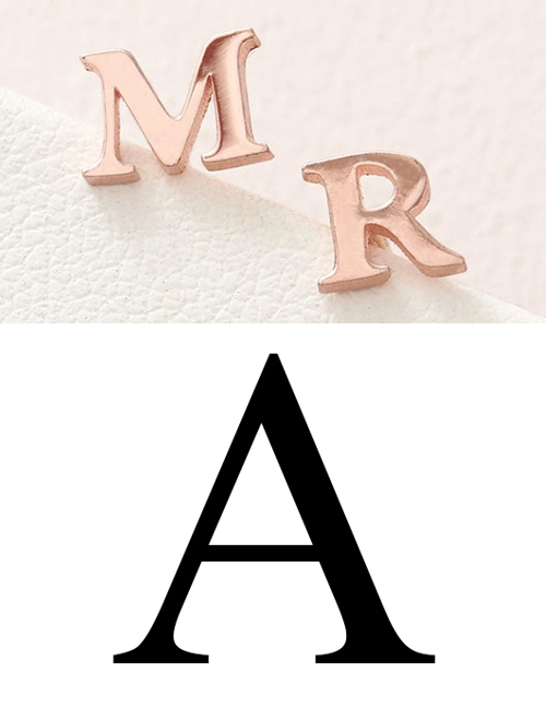 Fashion Rose Gold A Stainless Steel Small Letter Hollow Earrings