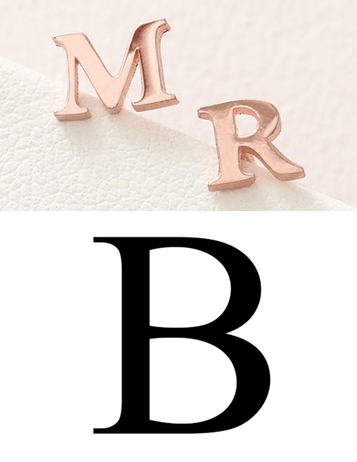 Fashion Rose Gold B Stainless Steel Small Letter Hollow Earrings