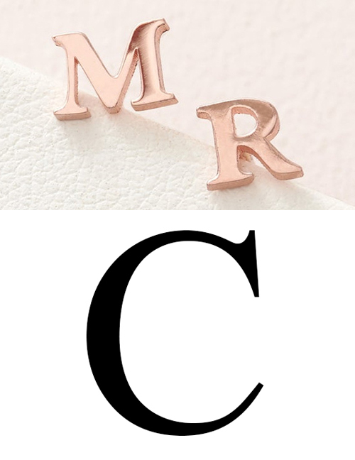 Fashion Rose Gold C Stainless Steel Small Letter Hollow Earrings