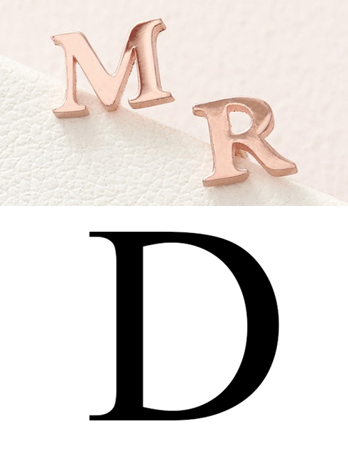 Fashion Rose Gold D Stainless Steel Small Letter Hollow Earrings