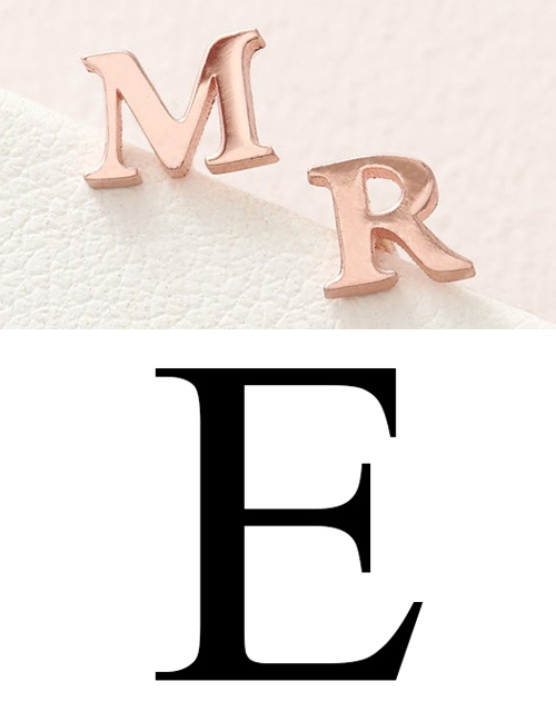 Fashion Rose Gold E Stainless Steel Small Letter Hollow Earrings