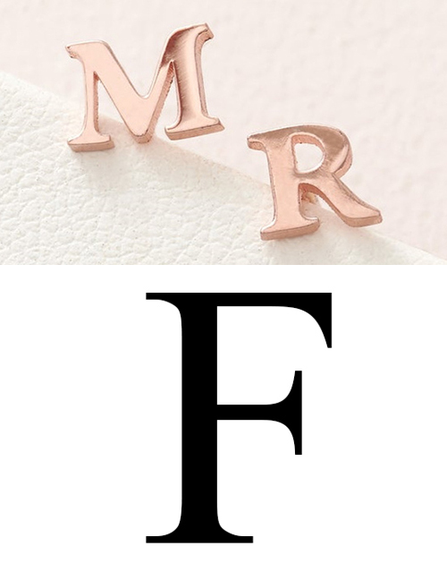 Fashion Rose Gold F Stainless Steel Small Letter Hollow Earrings