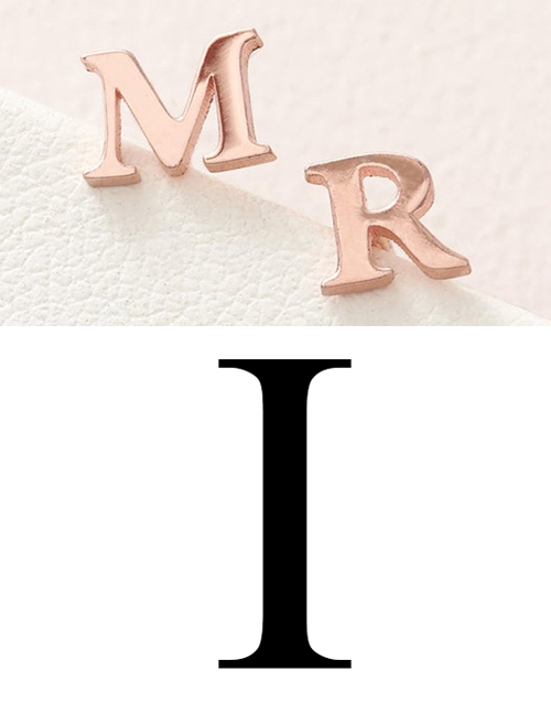 Fashion Rose Gold I Stainless Steel Small Letter Hollow Earrings