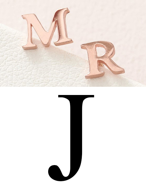 Fashion Rose Gold J Stainless Steel Small Letter Hollow Earrings