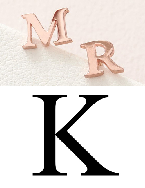 Fashion Rose Gold K Stainless Steel Small Letter Hollow Earrings