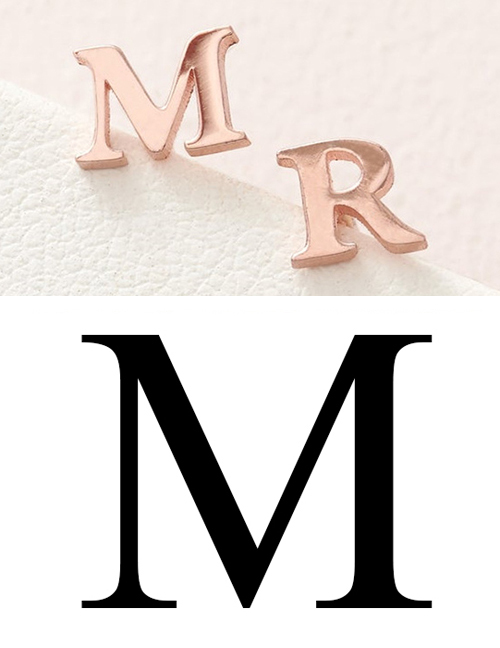 Fashion Rose Gold M Stainless Steel Small Letter Hollow Earrings