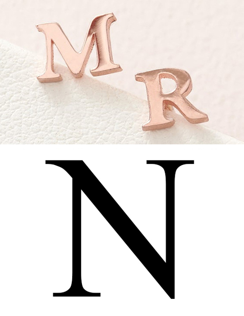 Fashion Rose Gold N Stainless Steel Small Letter Hollow Earrings