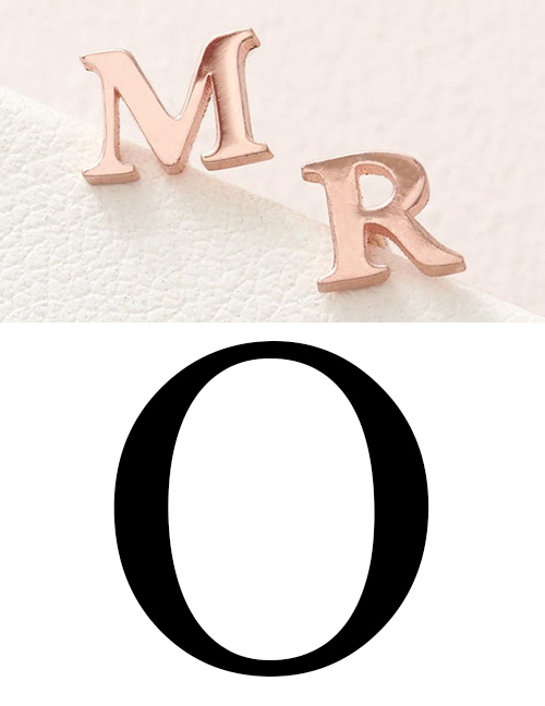 Fashion Rose Gold O Stainless Steel Small Letter Hollow Earrings