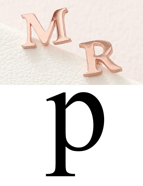 Fashion Rose Gold P Stainless Steel Small Letter Hollow Earrings