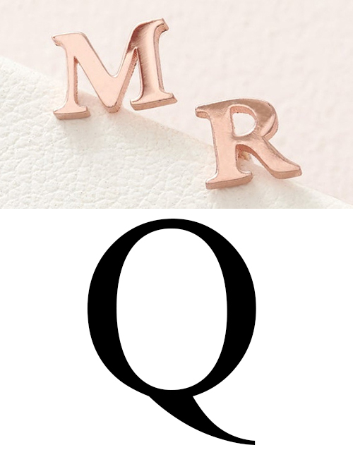 Fashion Rose Gold Q Stainless Steel Small Letter Hollow Earrings