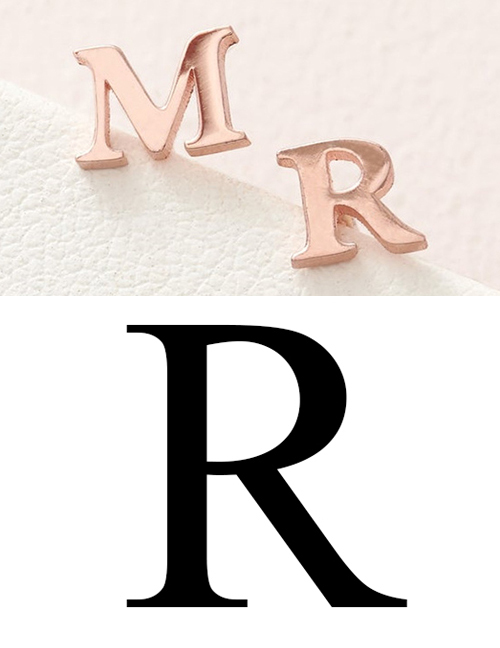 Fashion Rose Gold R Stainless Steel Small Letter Hollow Earrings