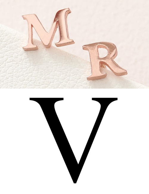 Fashion Rose Gold V Stainless Steel Small Letter Hollow Earrings