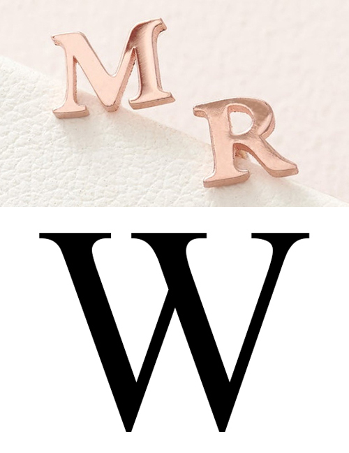 Fashion Rose Gold W Stainless Steel Small Letter Hollow Earrings