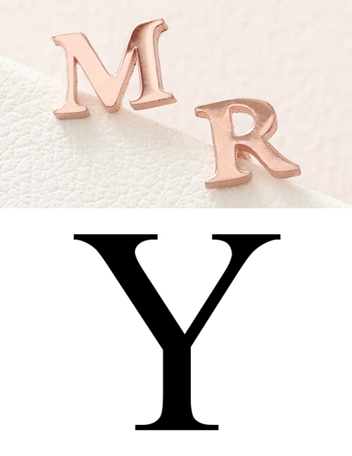 Fashion Rose Gold Y Stainless Steel Small Letter Hollow Earrings
