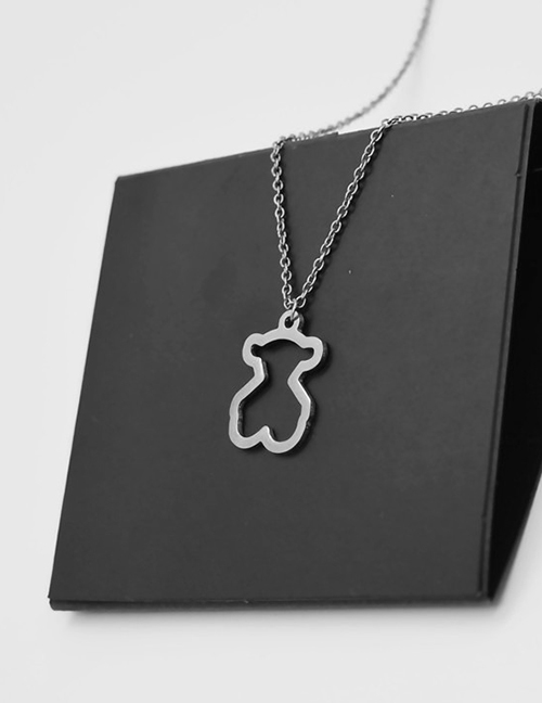 Fashion Steel Color Hollow Bear Pendant Stainless Steel Necklace