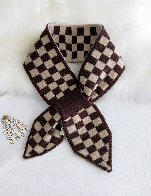 Fashion Grid Dark Brown Pointed Cross Knit Wool Double-sided Scarf