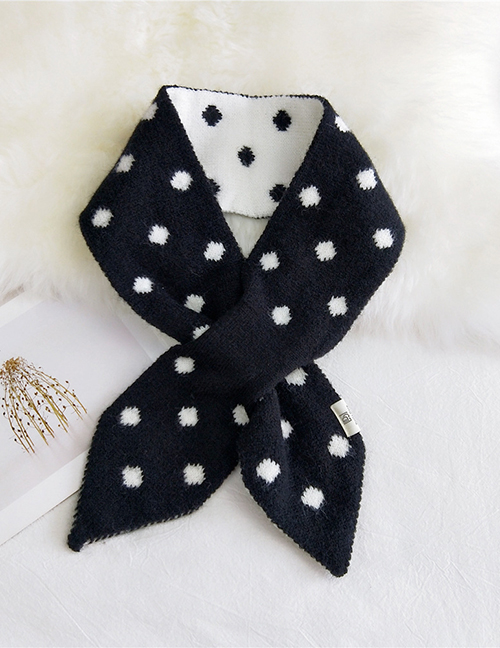 Fashion Polka Dot Black Pointed Cross Knit Wool Double-sided Scarf