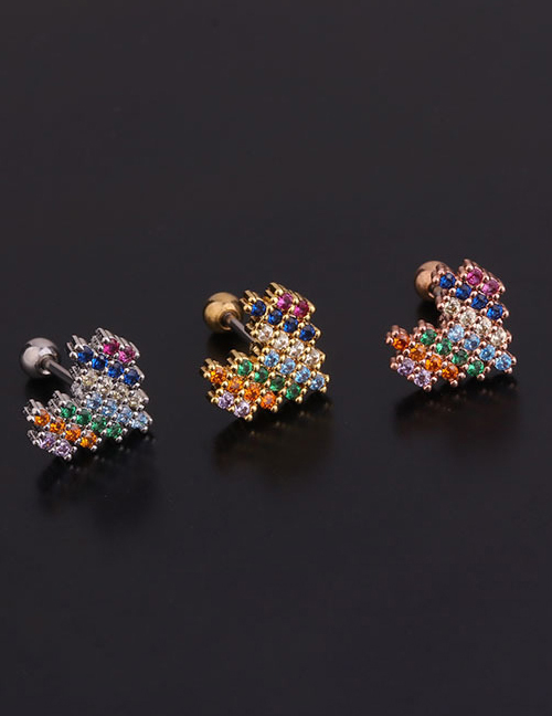 Fashion Silver Color Color1# Zircon Heart-shaped Stainless Steel Screw Geometric Earrings
