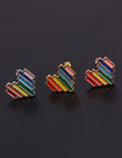 Fashion Rose Gold 2# Zircon Heart-shaped Stainless Steel Screw Geometric Earrings