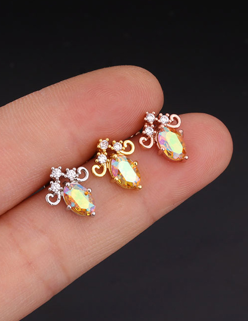 Fashion Gold 3# Stainless Steel Threaded Geometric Earrings With Zircon Flowers