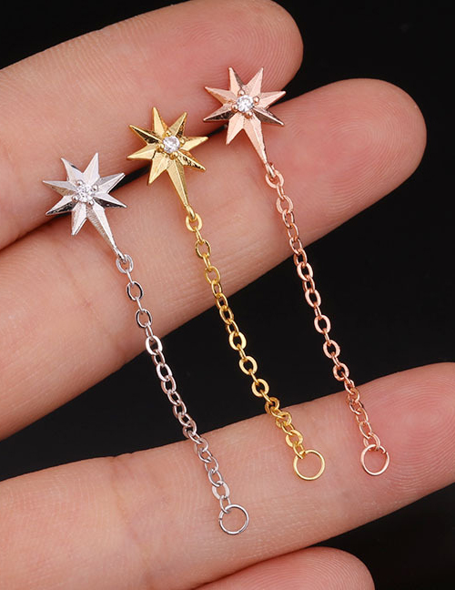 Fashion Rose Gold 4# Stainless Steel Threaded Geometric Earrings With Zircon Flowers