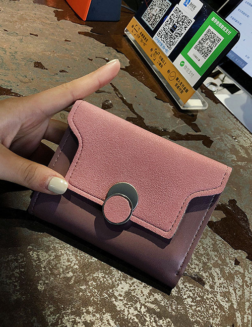 Fashion Pink Frosted Contrast Color Flap Wallet