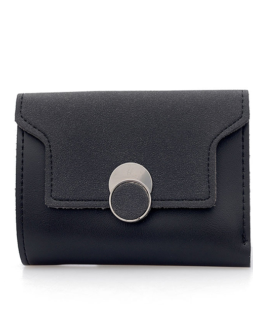 Fashion Black Frosted Contrast Color Flap Wallet