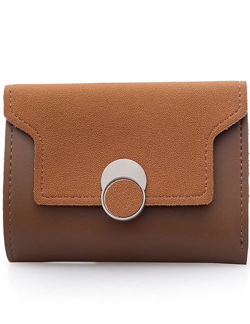 Fashion Brown Frosted Contrast Color Flip Wallet