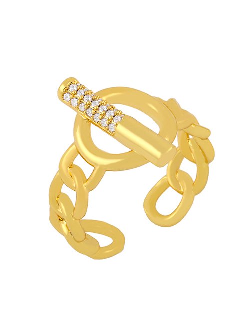 Fashion Ot Buckle Copper Inlaid Zircon Geometric Open Ring